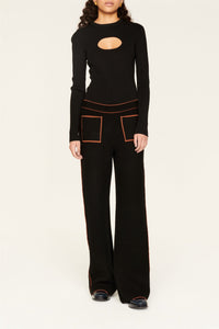Pantalon coupe flare zippé en laine - Noir
