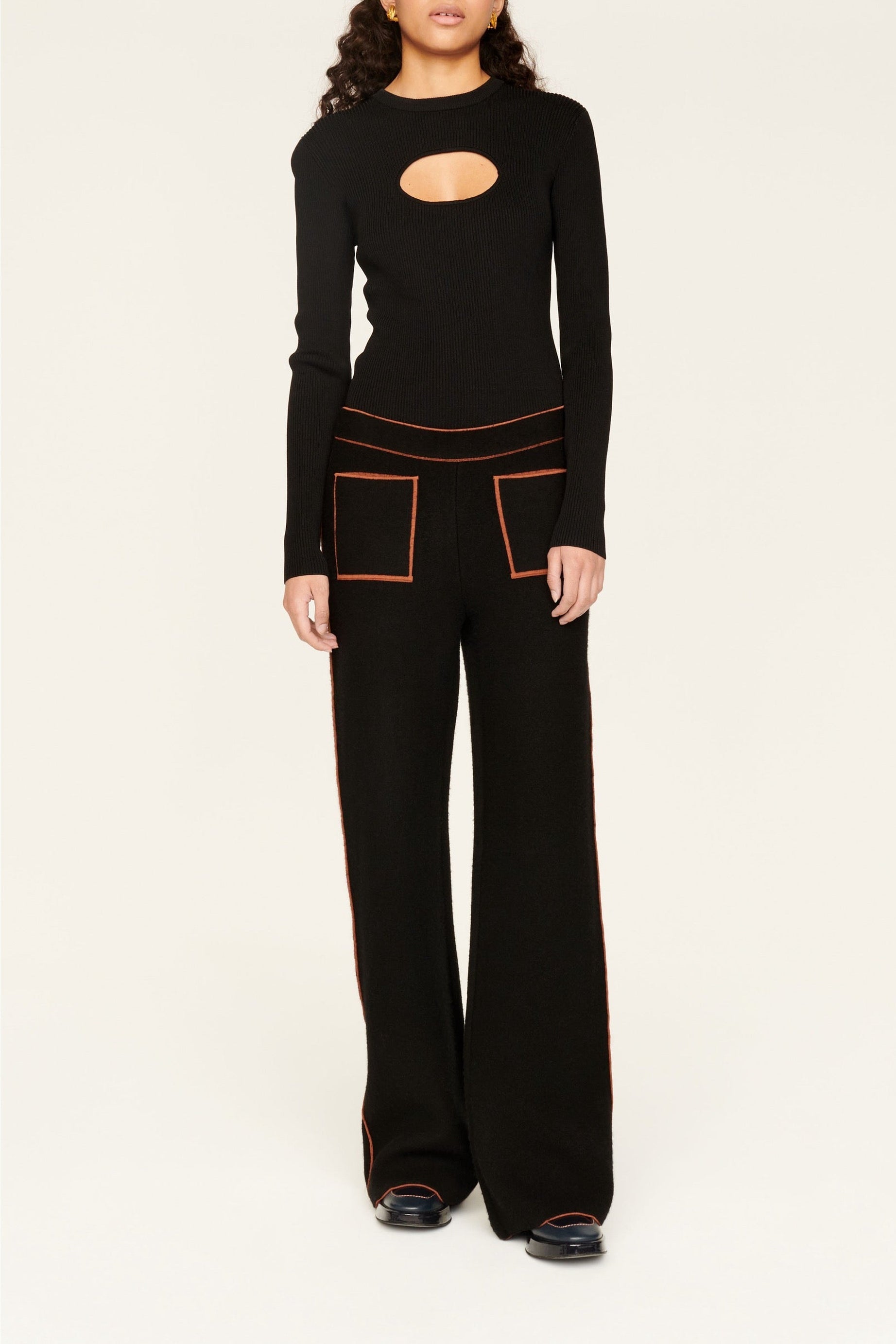 Pantalon coupe flare zippé en laine - Noir