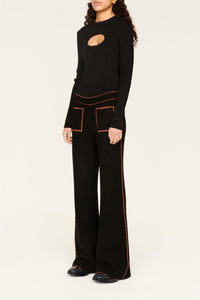 Pantalon coupe flare zippé en laine - Noir