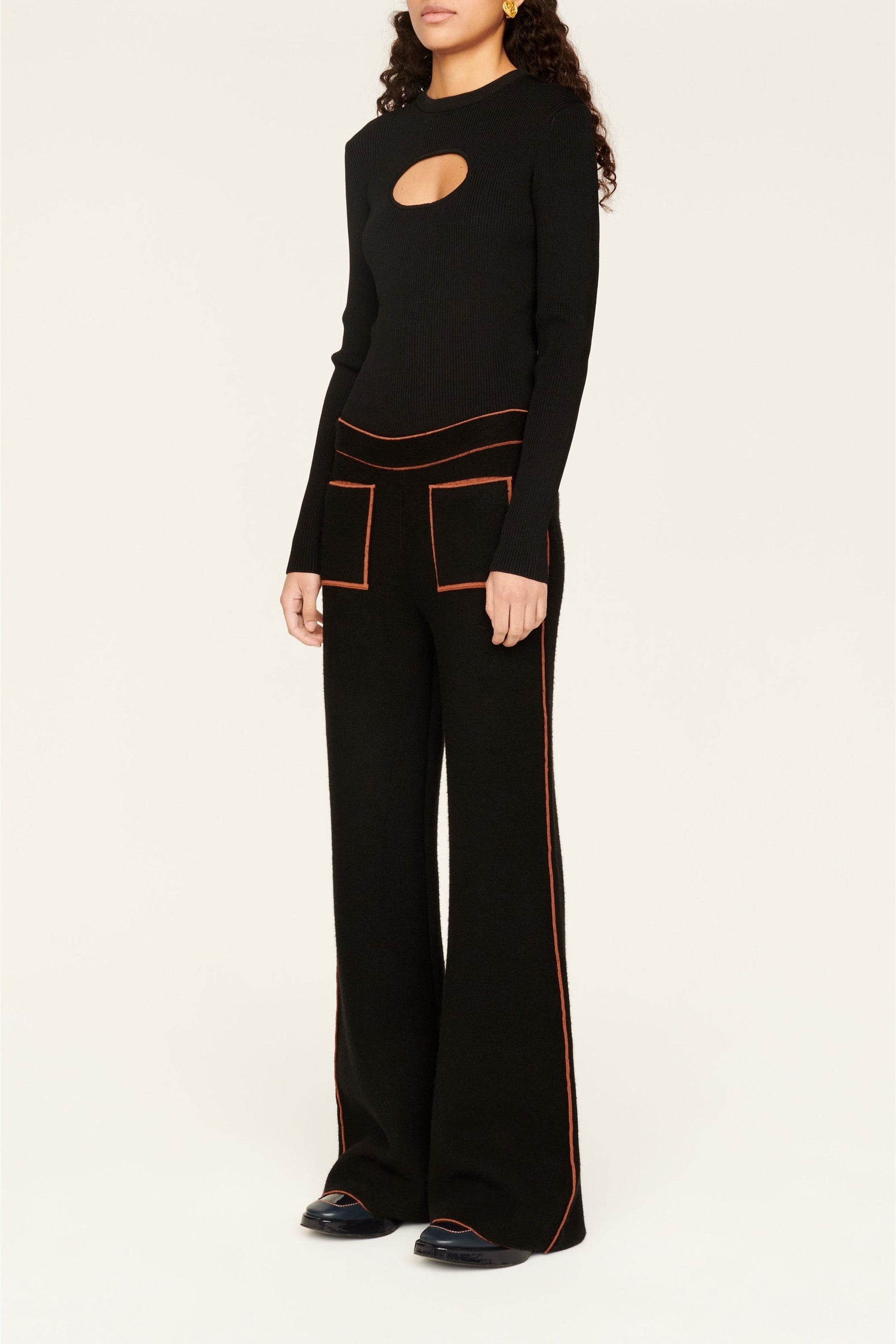 Pantalon coupe flare zippé en laine - Noir