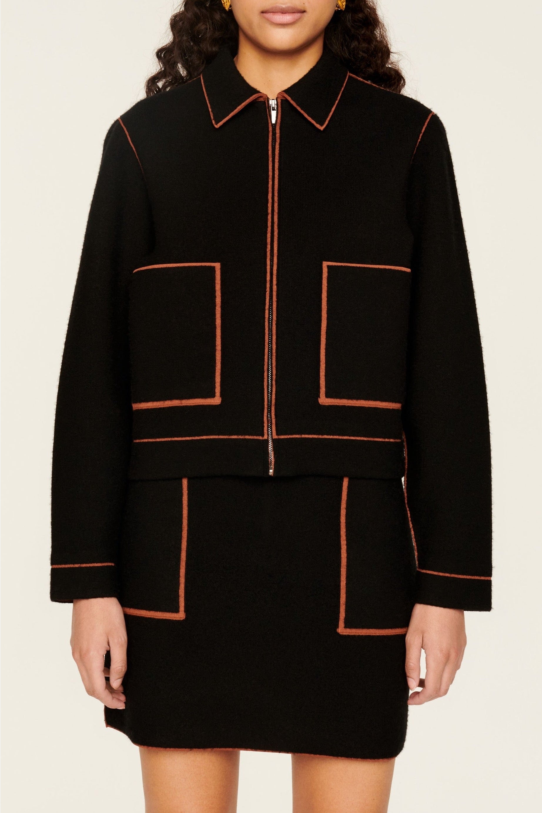 Veste à coutures contrastées en laine - Noir