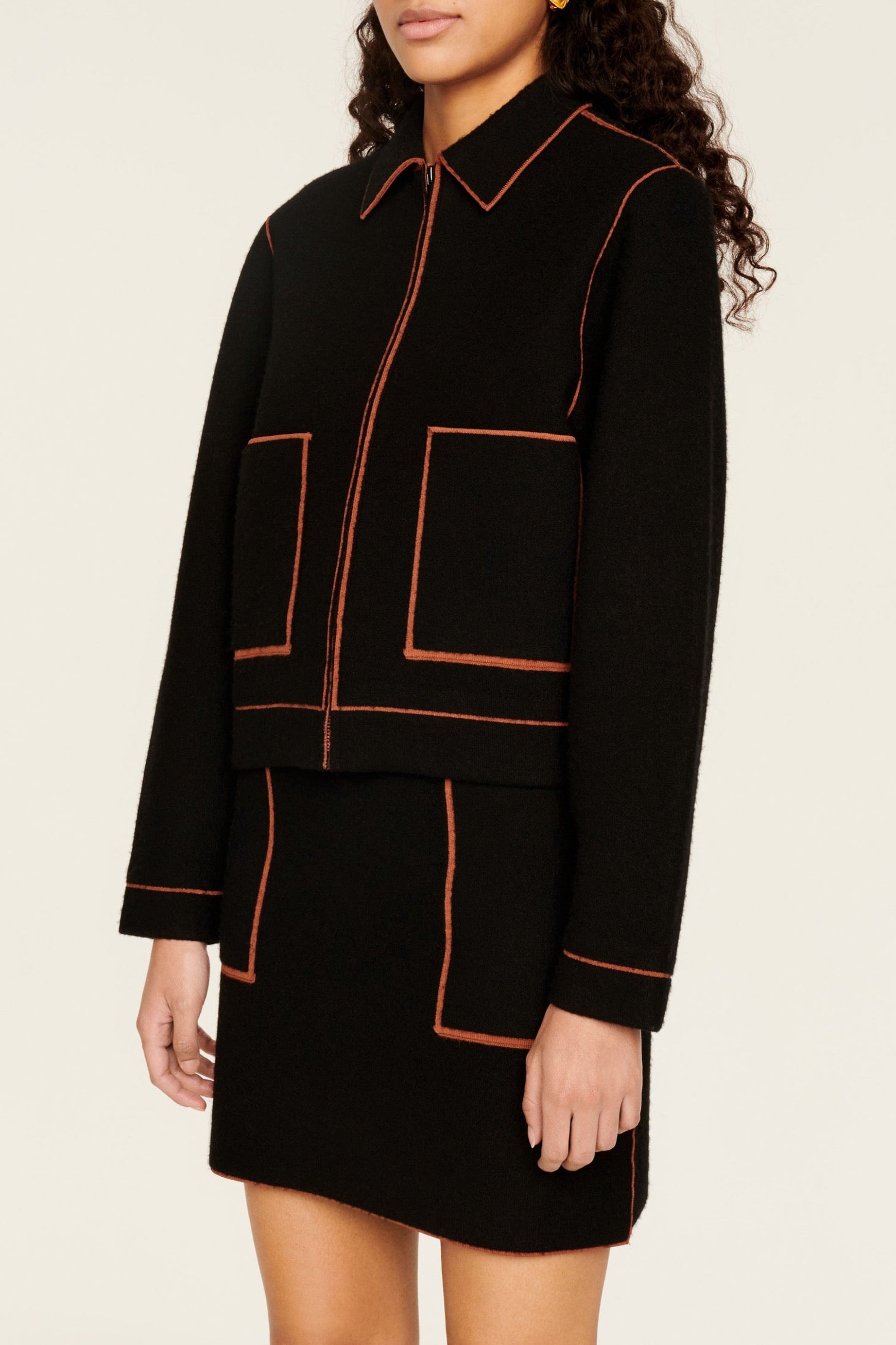 Veste à coutures contrastées en laine - Noir