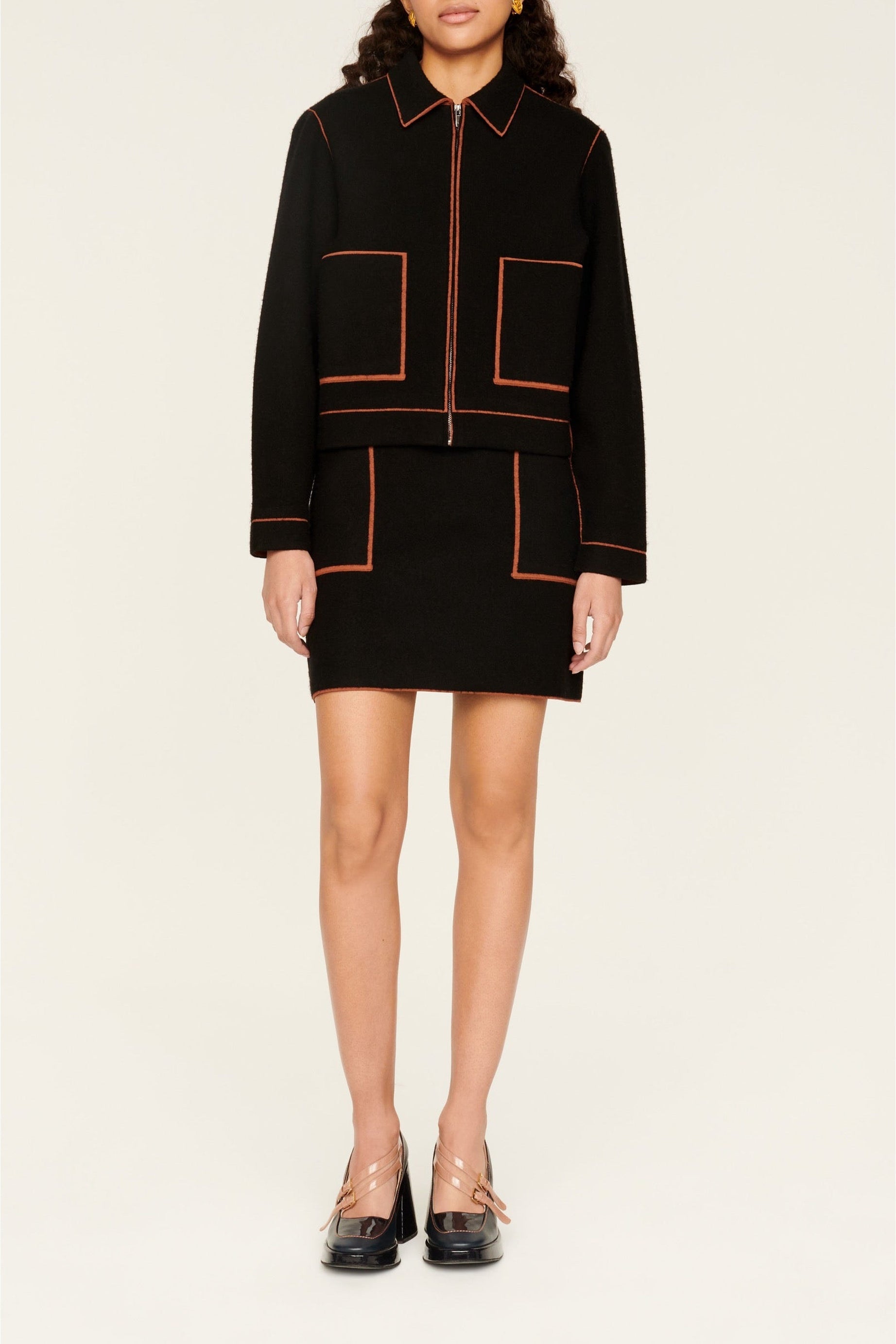 Veste à coutures contrastées en laine - Noir