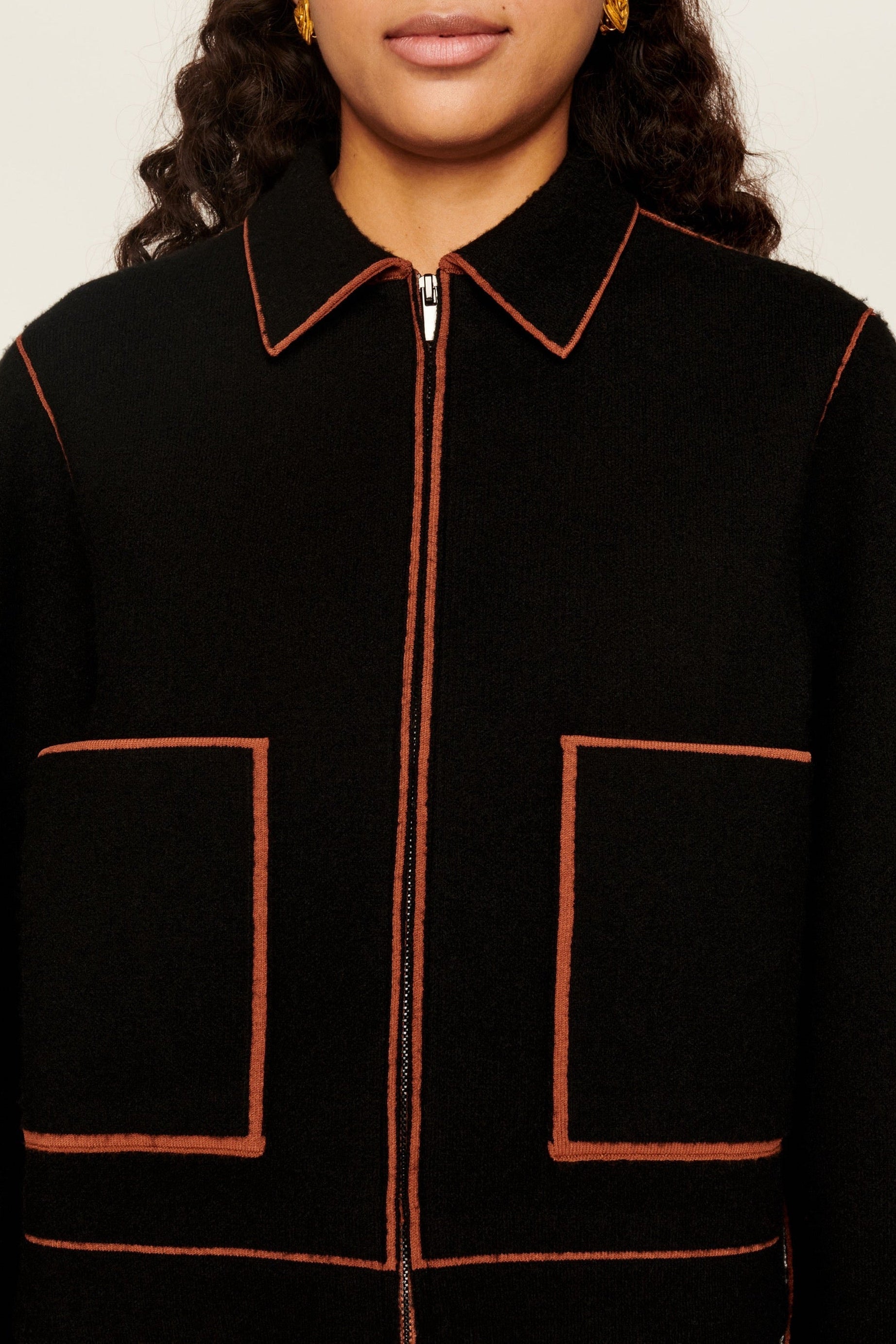 Veste à coutures contrastées en laine - Noir