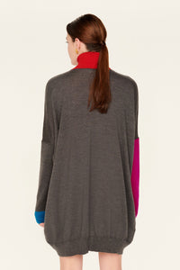 Robe courte manches et col contrastés en laine - Gris
