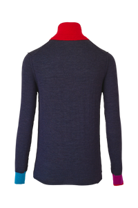 Pull col roulé en laine à col contrasté - Bleu Nuit