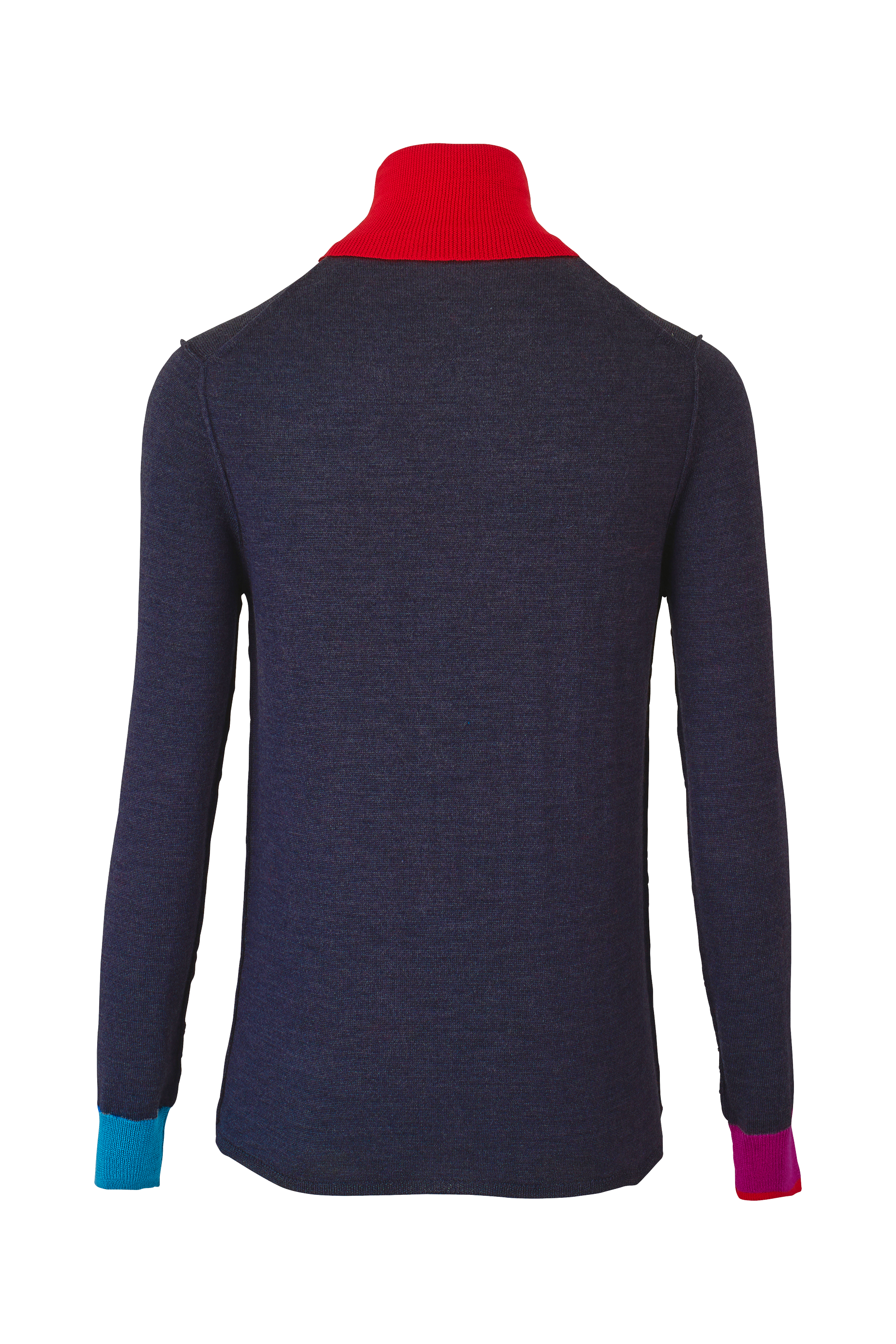 Pull col roulé en laine à col contrasté - Bleu Nuit