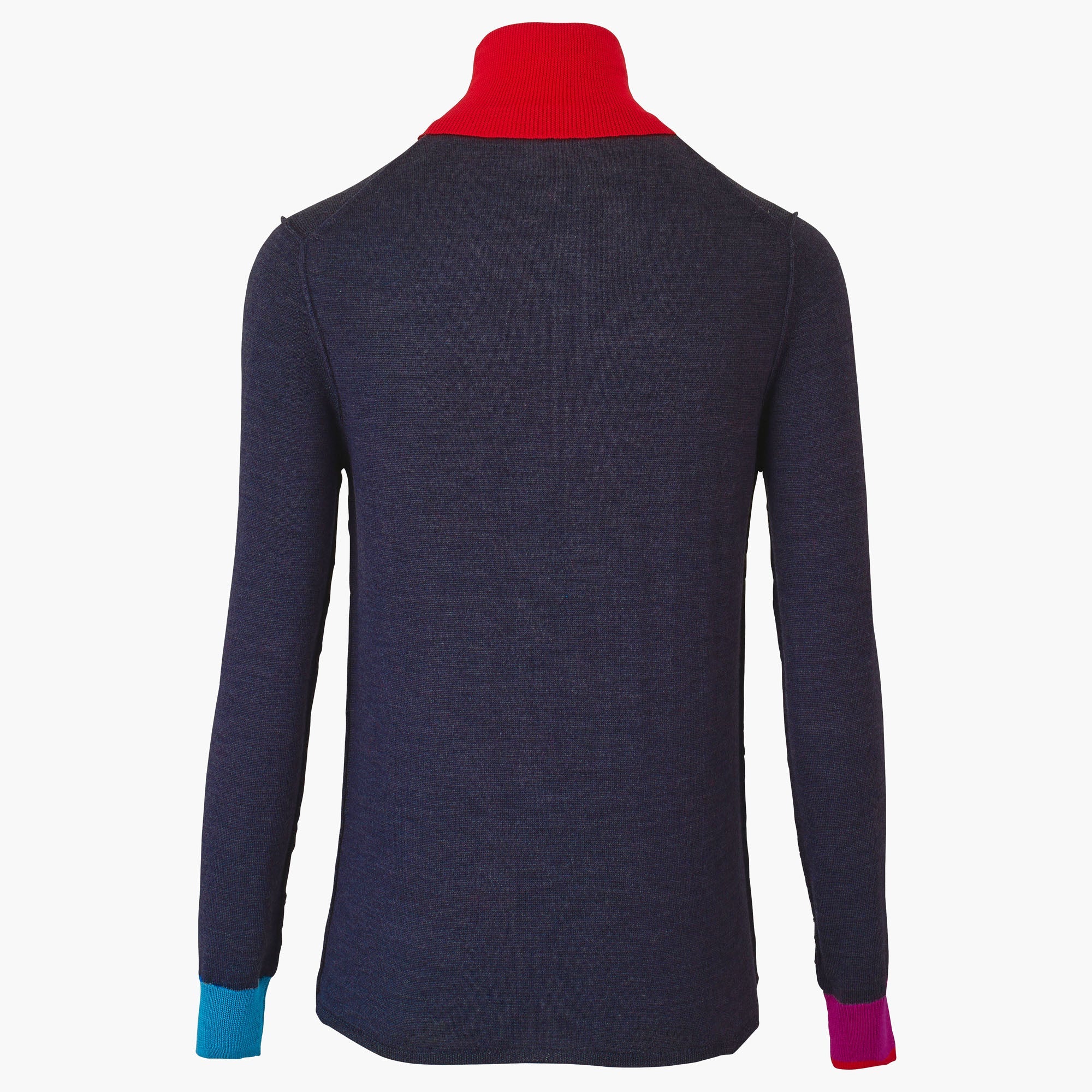 Pull col roulé en laine à col contrasté - Bleu Nuit