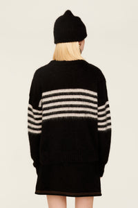 Pull Intarsia tricolore à rayures en alpaga - Noir