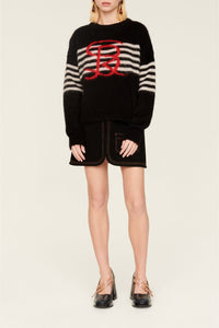 Pull Intarsia tricolore à rayures en alpaga - Noir
