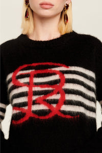 Pull Intarsia tricolore à rayures en alpaga - Noir