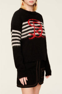 Pull Intarsia tricolore à rayures en alpaga - Noir