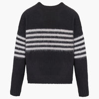 Pull Intarsia tricolore à rayures en alpaga - Noir