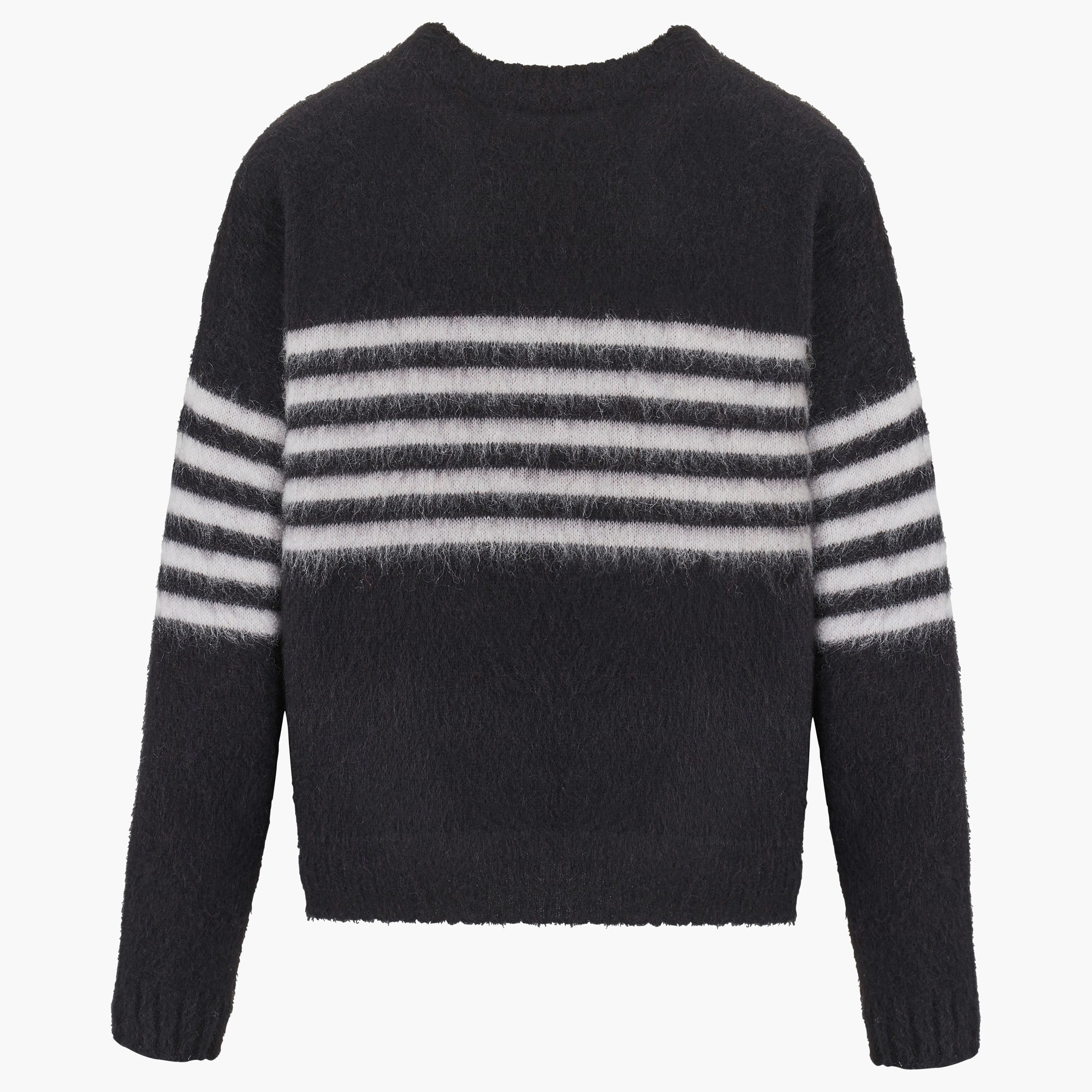 Pull Intarsia tricolore à rayures en alpaga - Noir