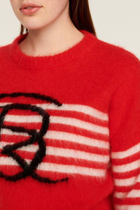 Pull Intarsia tricolore à rayures en alpaga - Rouge