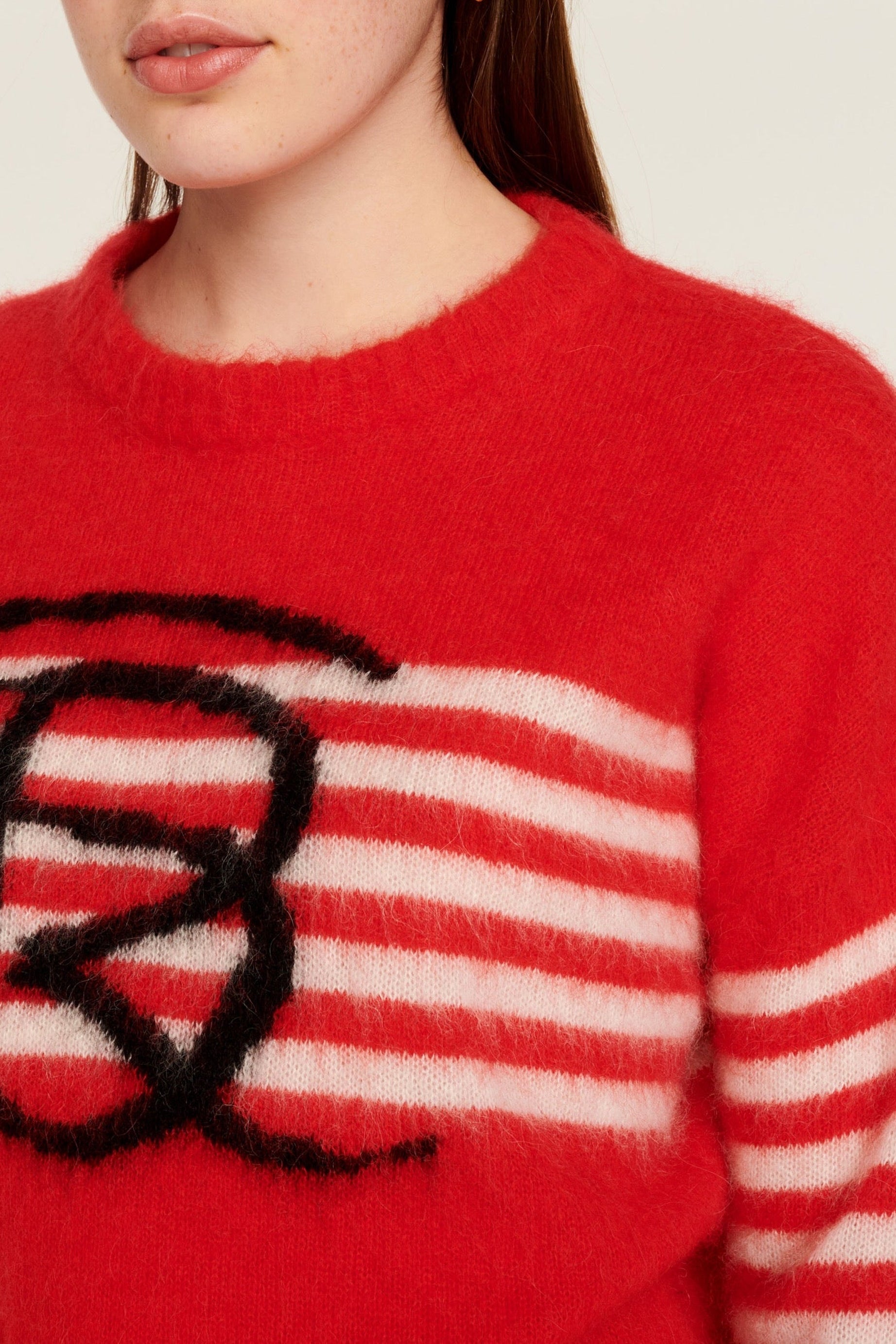 Pull Intarsia tricolore à rayures en alpaga - Rouge