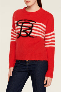 Pull Intarsia tricolore à rayures en alpaga - Rouge