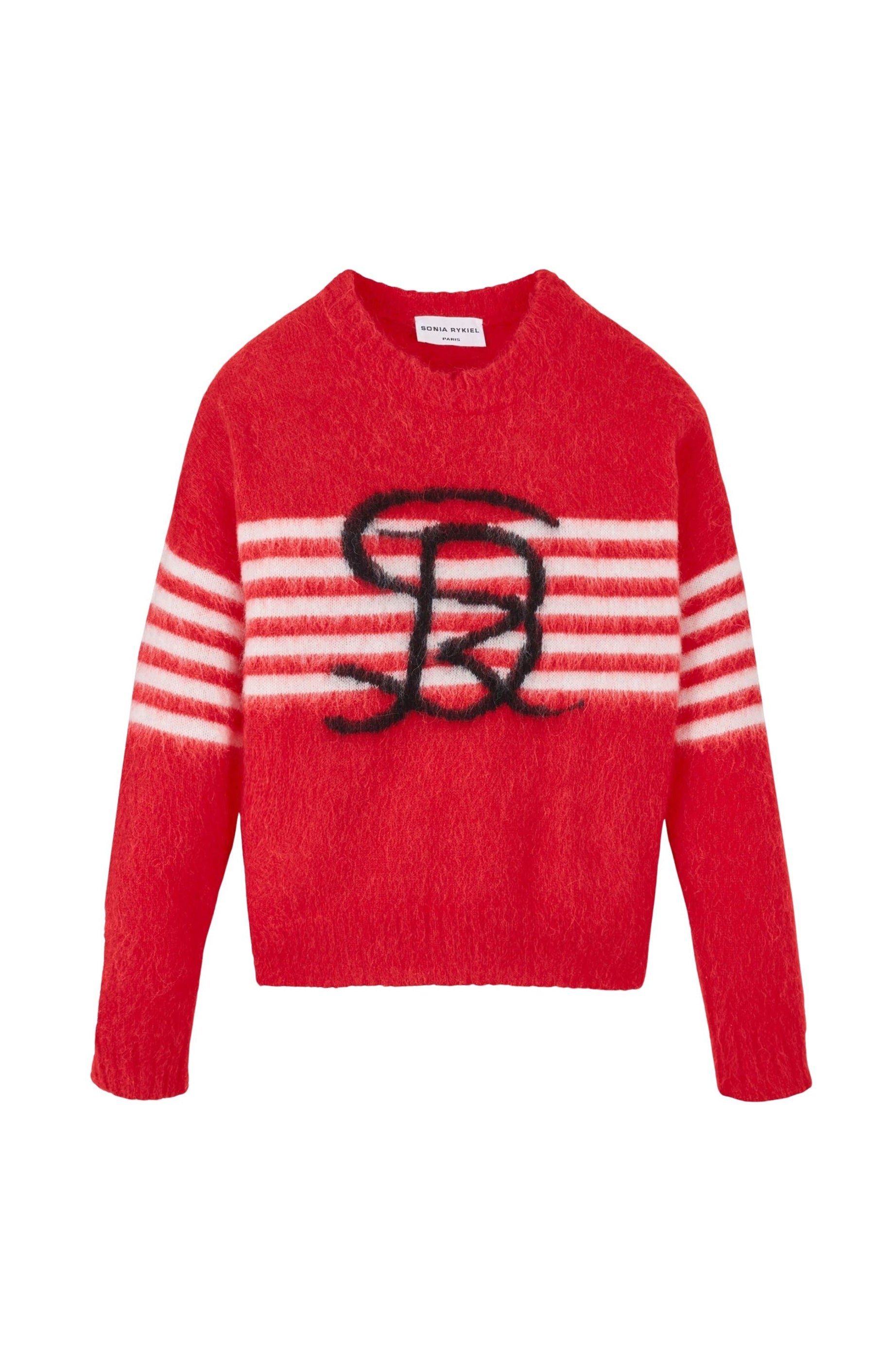 Pull Intarsia tricolore à rayures en alpaga - Rouge