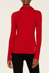 Hoodie côtelée en laine - Rouge
