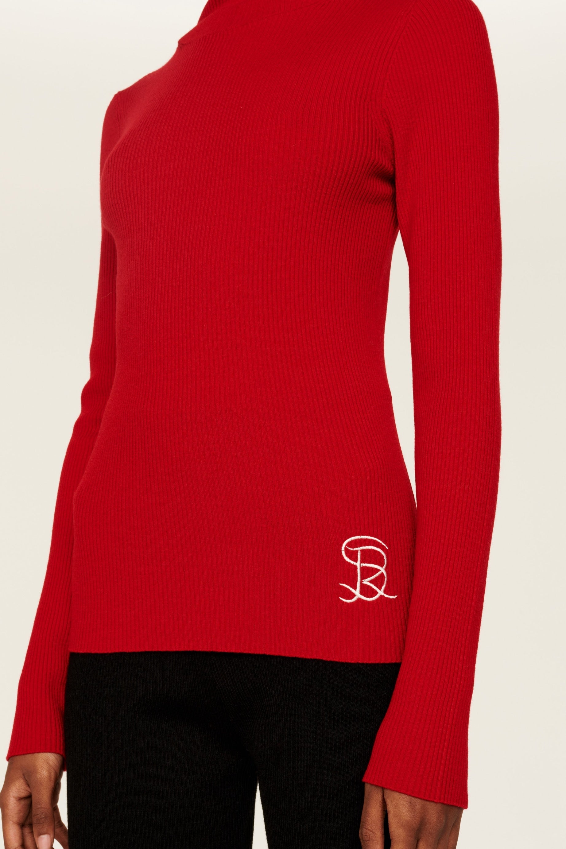 Hoodie côtelée en laine - Rouge