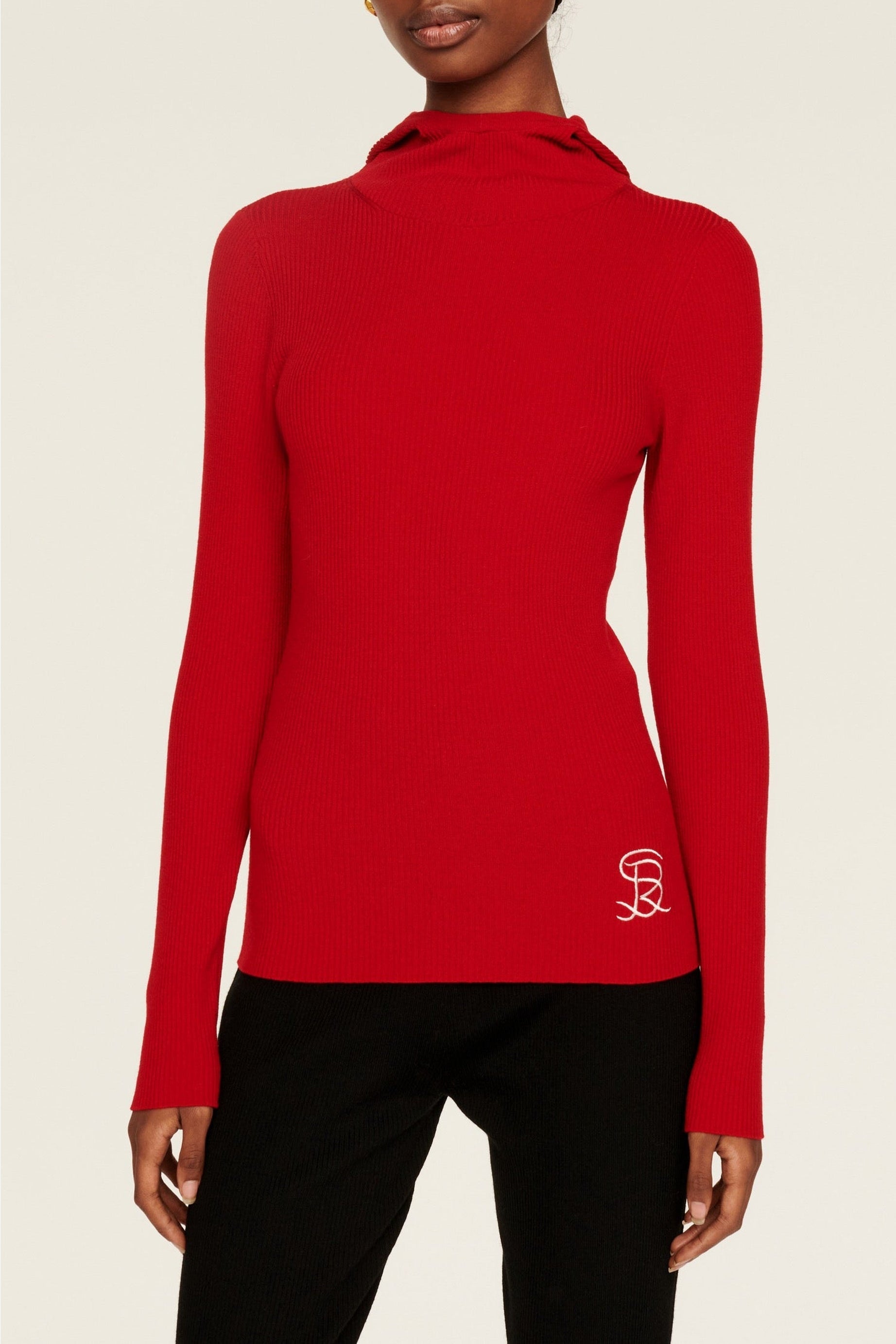Hoodie côtelée en laine - Rouge