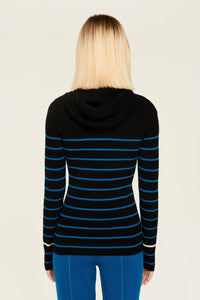 Hoodie côtelée en laine - Noir & Bleu de Prusse