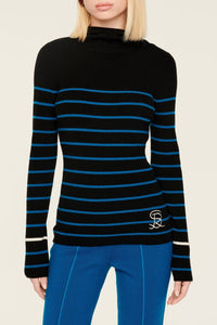 Hoodie côtelée en laine - Noir & Bleu de Prusse
