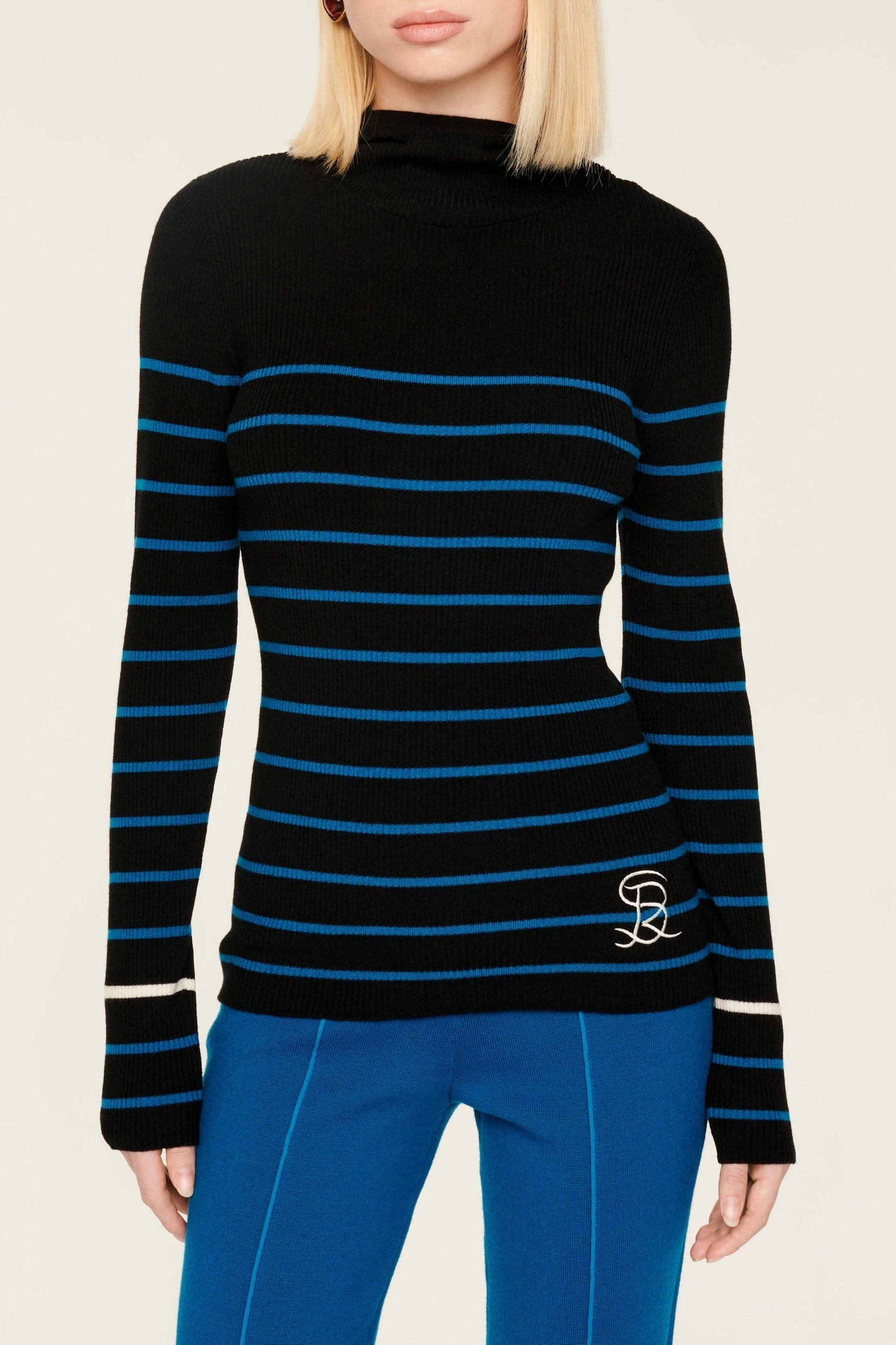 Hoodie côtelée en laine - Noir & Bleu de Prusse