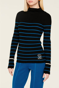 Hoodie côtelée en laine - Noir & Bleu de Prusse