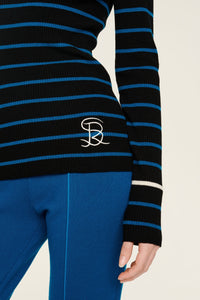 Hoodie côtelée en laine - Noir & Bleu de Prusse