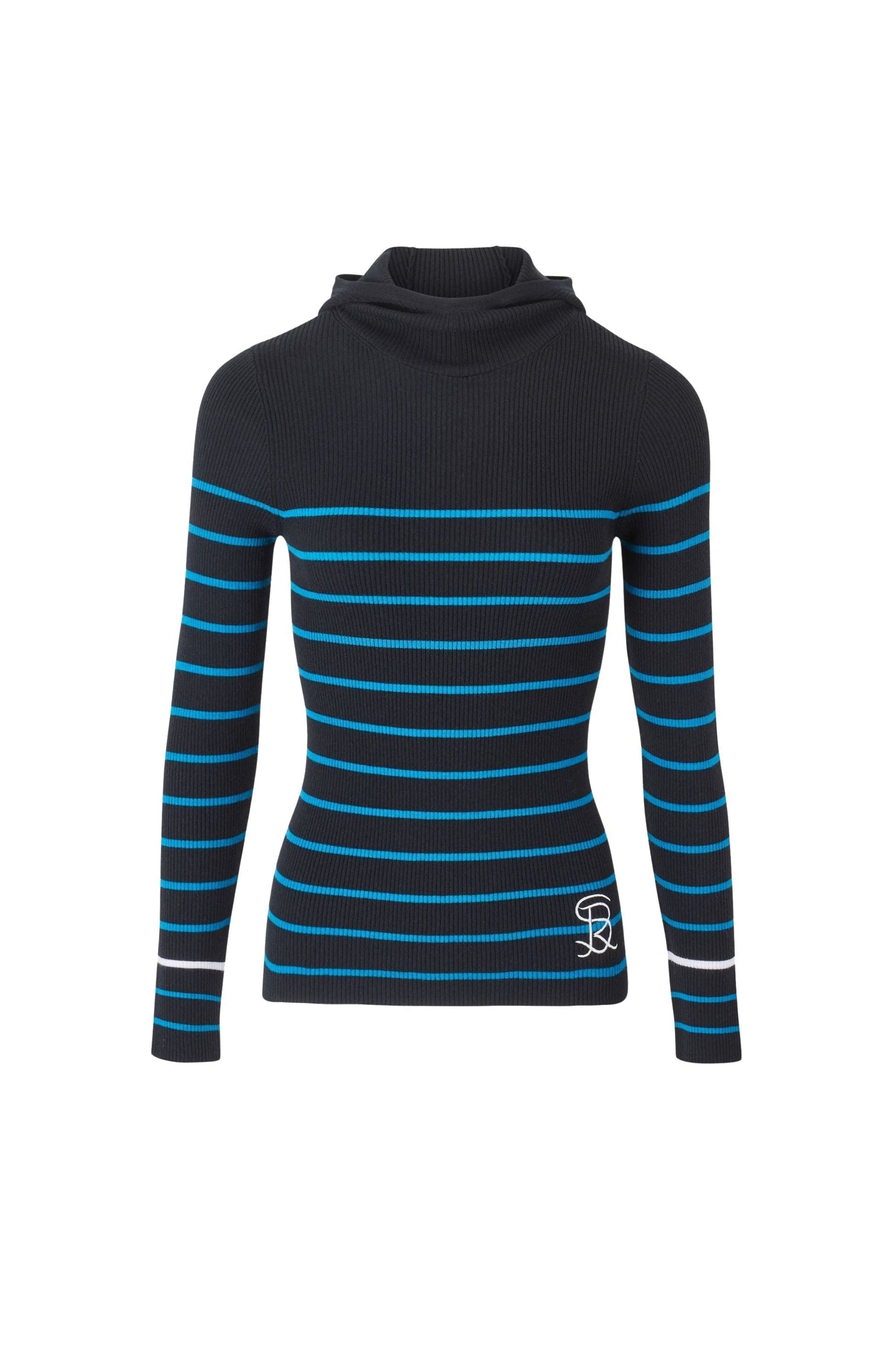Hoodie côtelée en laine - Noir & Bleu de Prusse