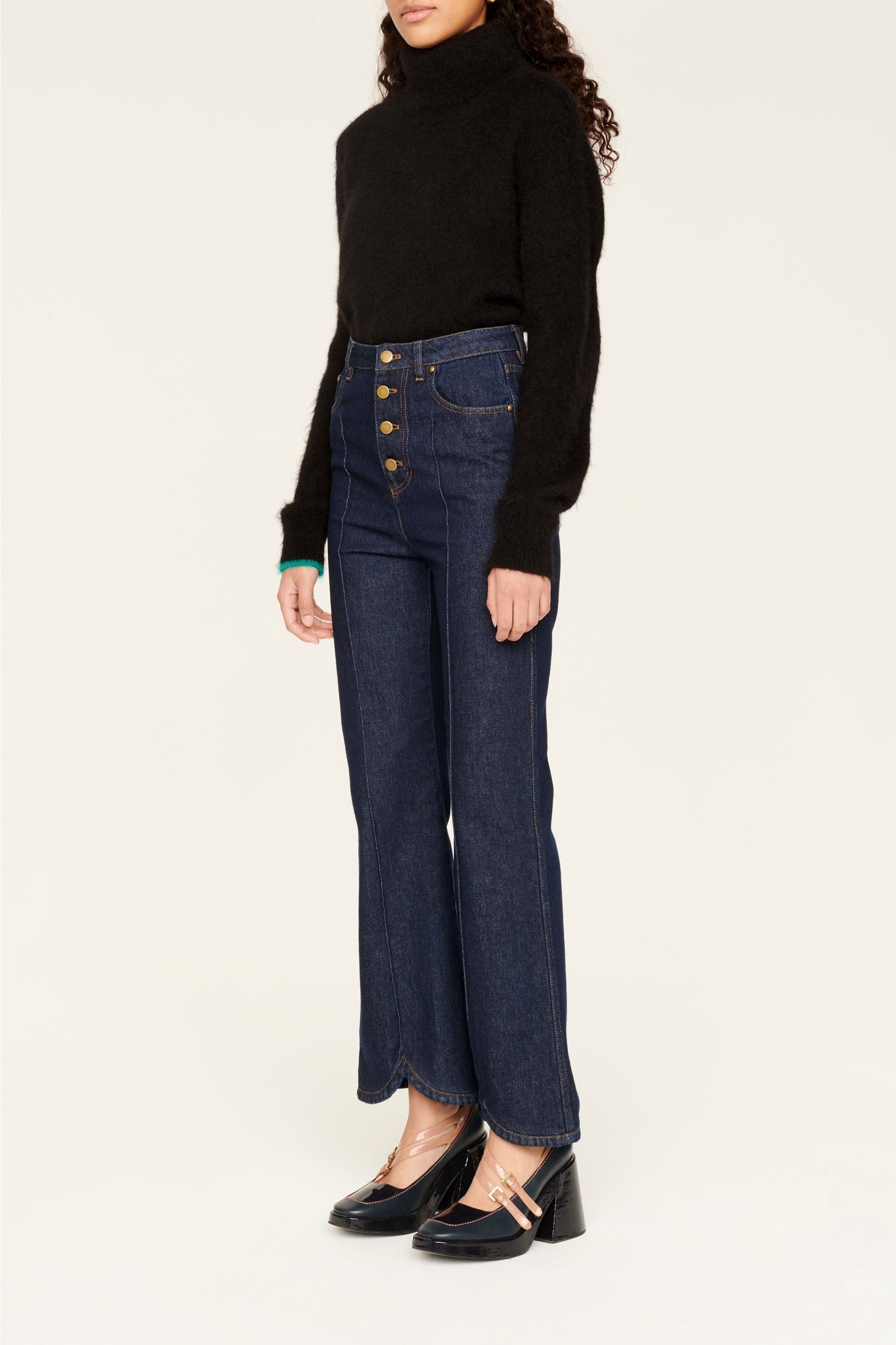 Pantalon en jean taille haute boutonné - Brut