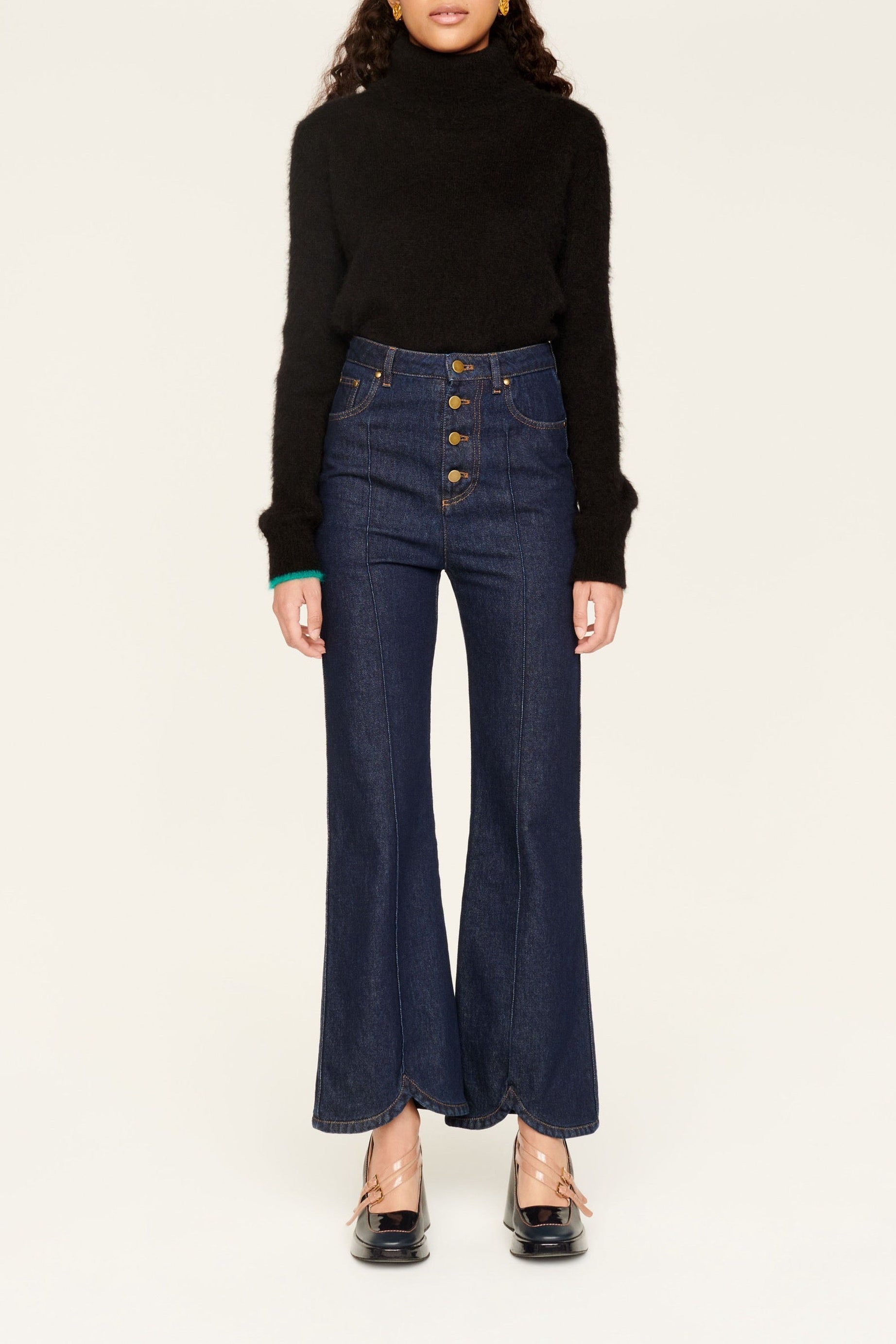 Pantalon en jean taille haute boutonné - Brut