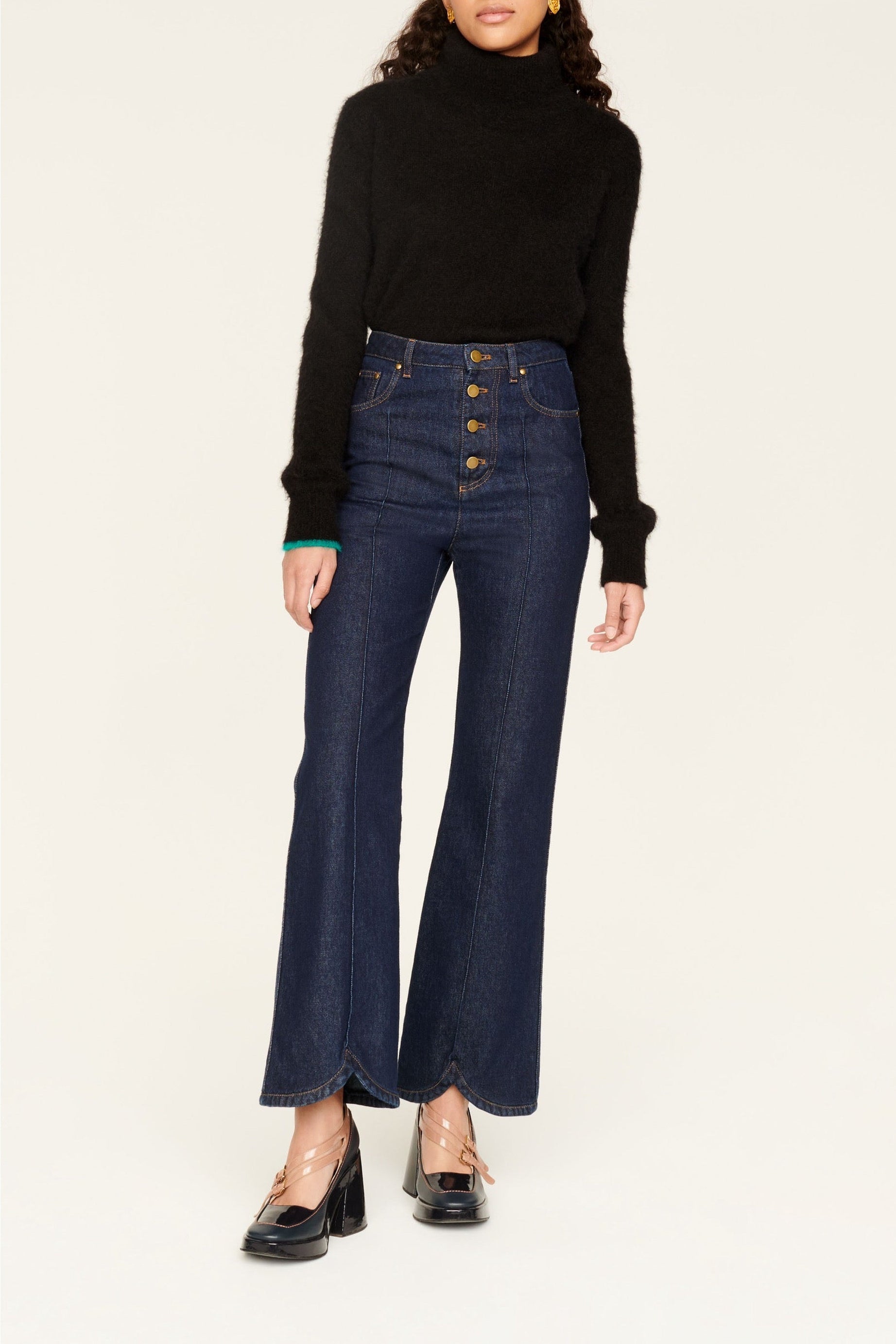 Pantalon en jean taille haute boutonné - Brut