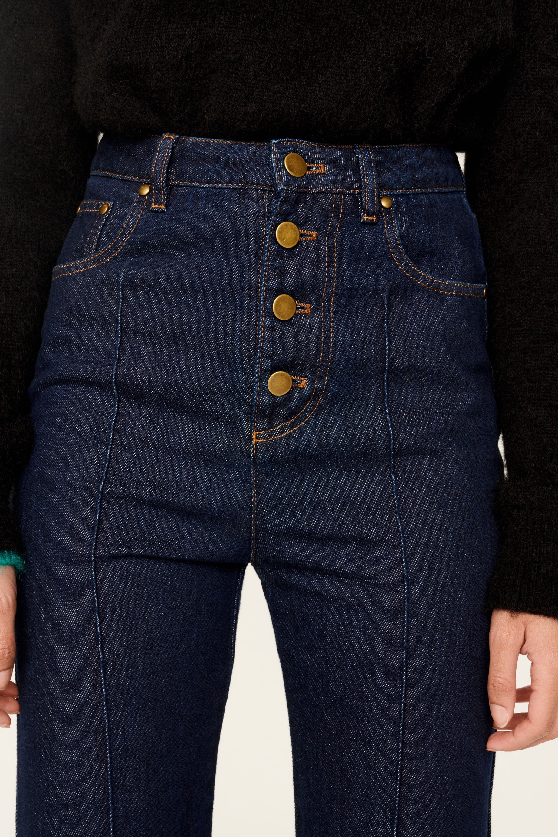 Pantalon en jean taille haute boutonné - Brut