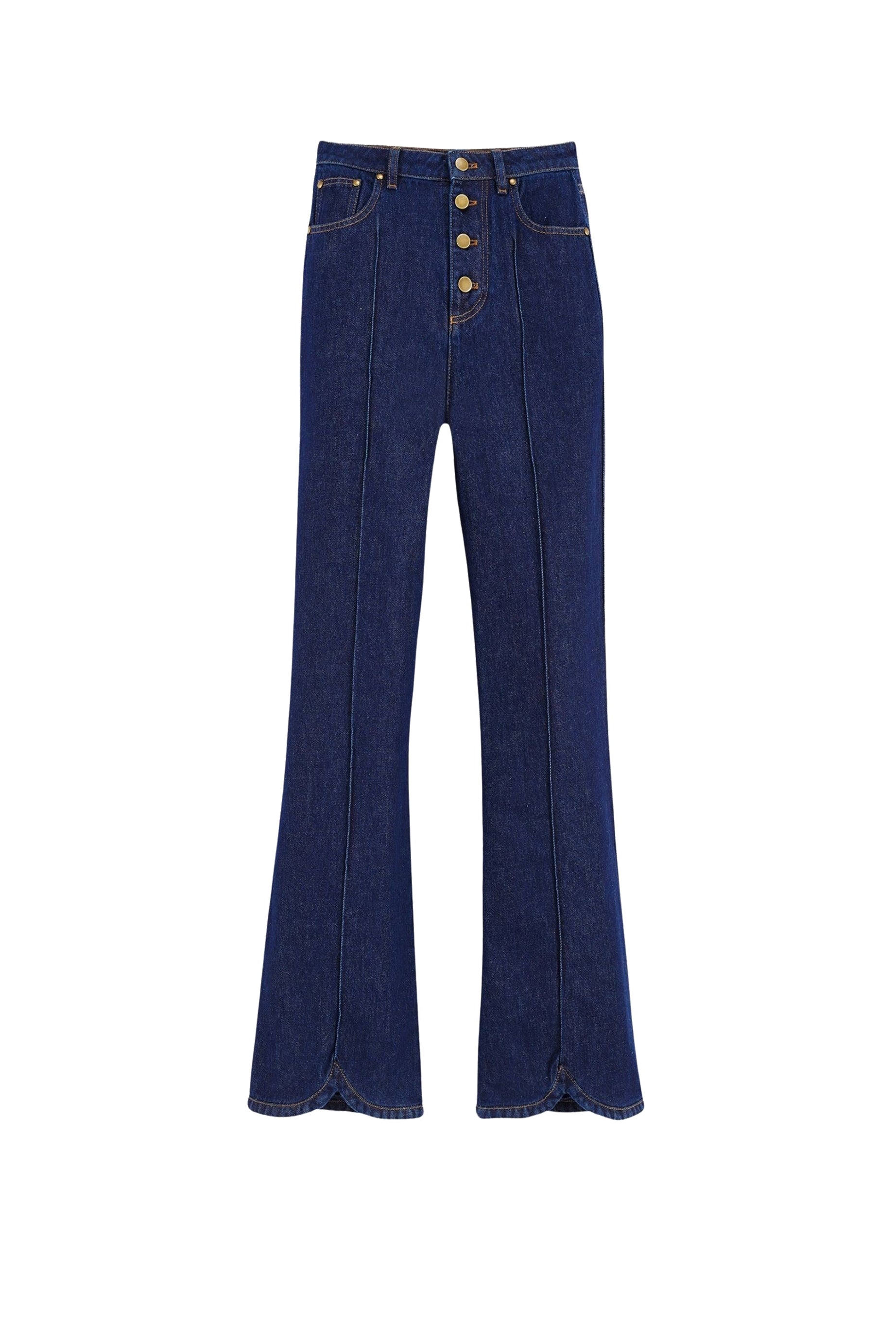 Pantalon en jean taille haute boutonné - Brut