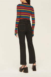 Pantalon en jean taille haute boutonné - Noir