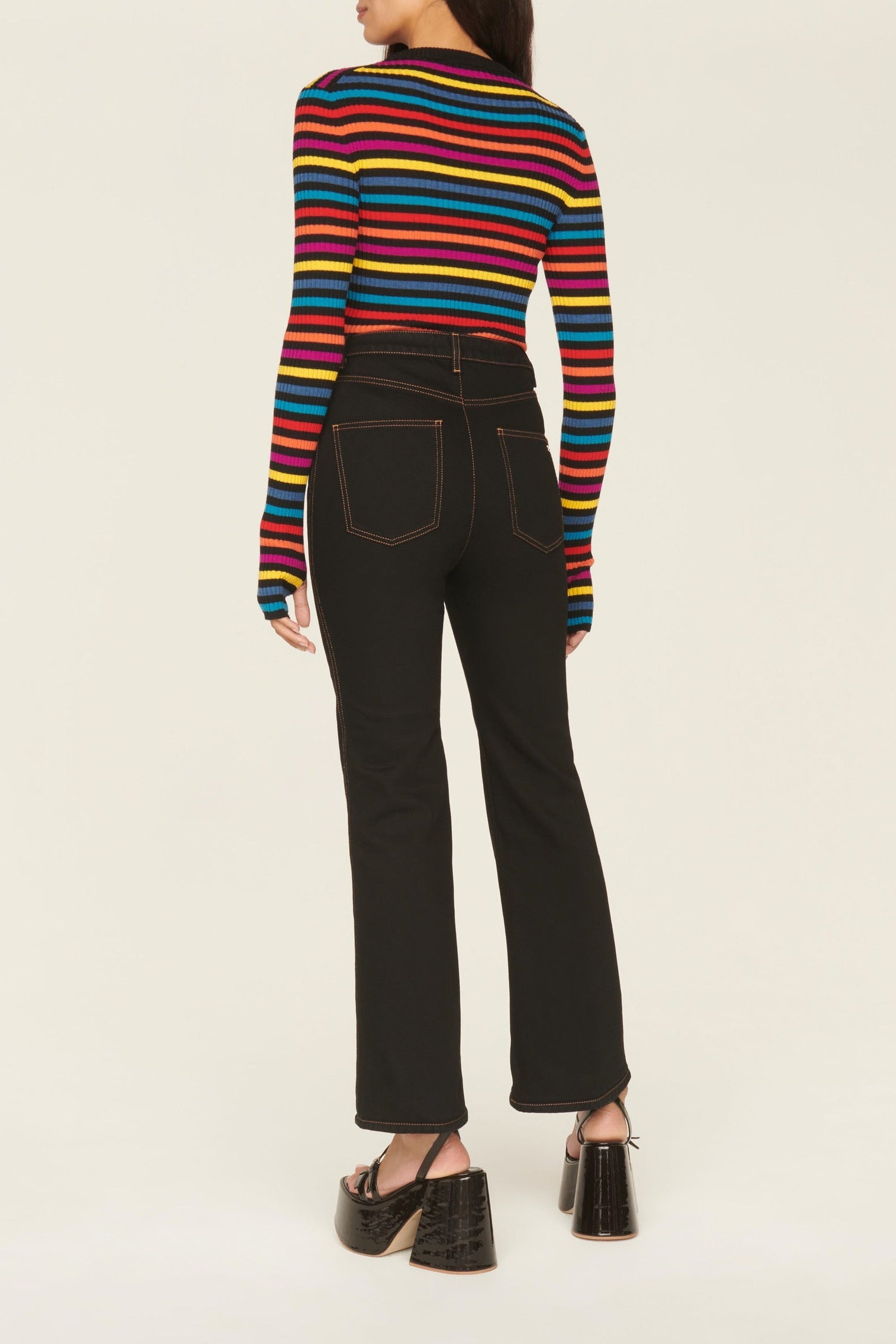 Pantalon en jean taille haute boutonné - Noir