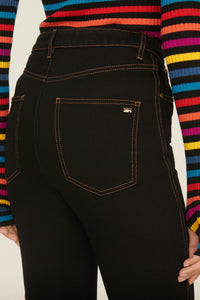 Pantalon en jean taille haute boutonné - Noir