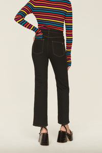 Pantalon en jean taille haute boutonné - Noir