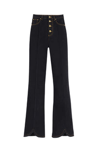 Pantalon en jean taille haute boutonné - Noir