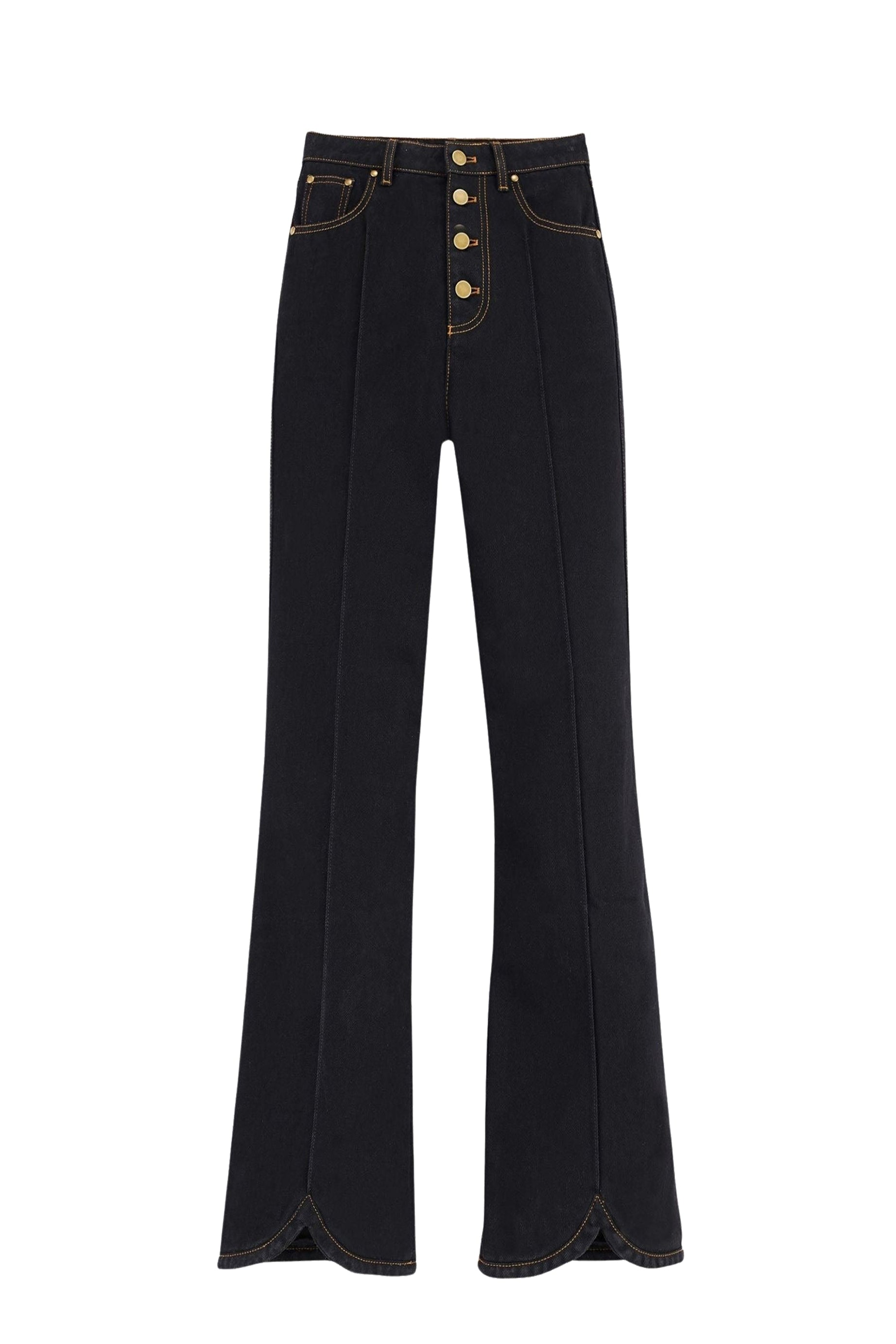 Pantalon en jean taille haute boutonné - Noir