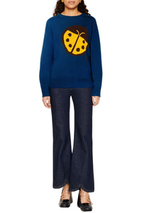 Pull à manches longues motifs coccinelle en laine - Bleu Nuit