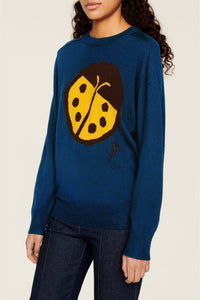 Pull à manches longues motifs coccinelle en laine - Bleu Nuit