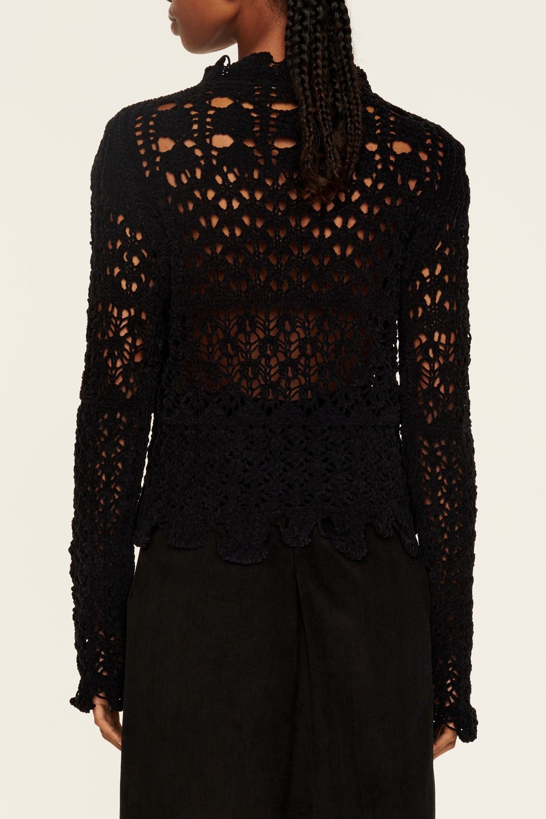 Pull en fil de chenille et points ajourés - Noir
