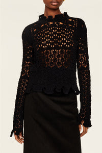 Pull en fil de chenille et points ajourés - Noir