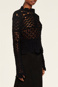 Pull en fil de chenille et points ajourés - Noir