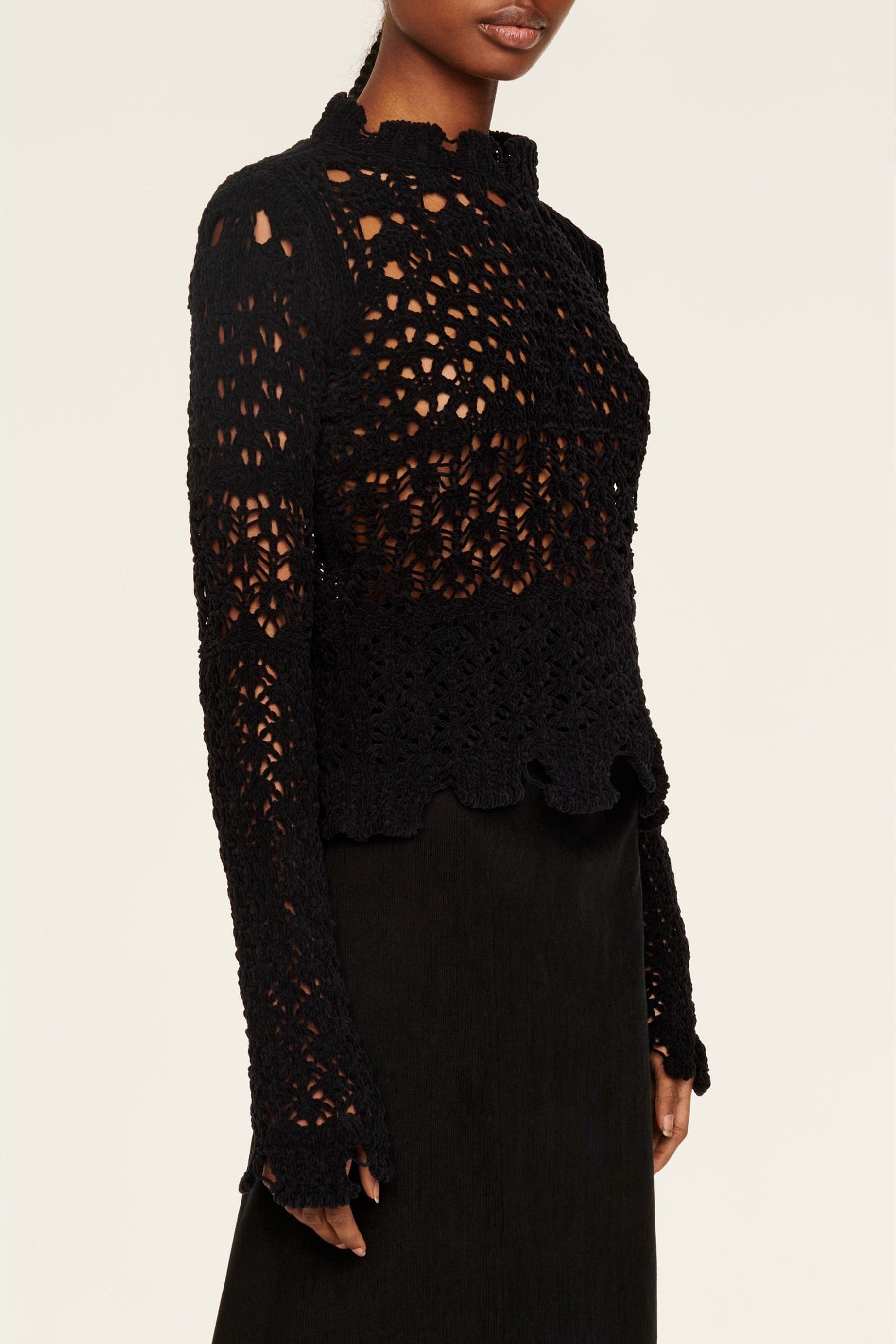 Pull en fil de chenille et points ajourés - Noir