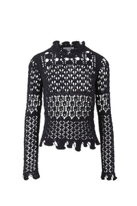 Pull en fil de chenille et points ajourés - Noir