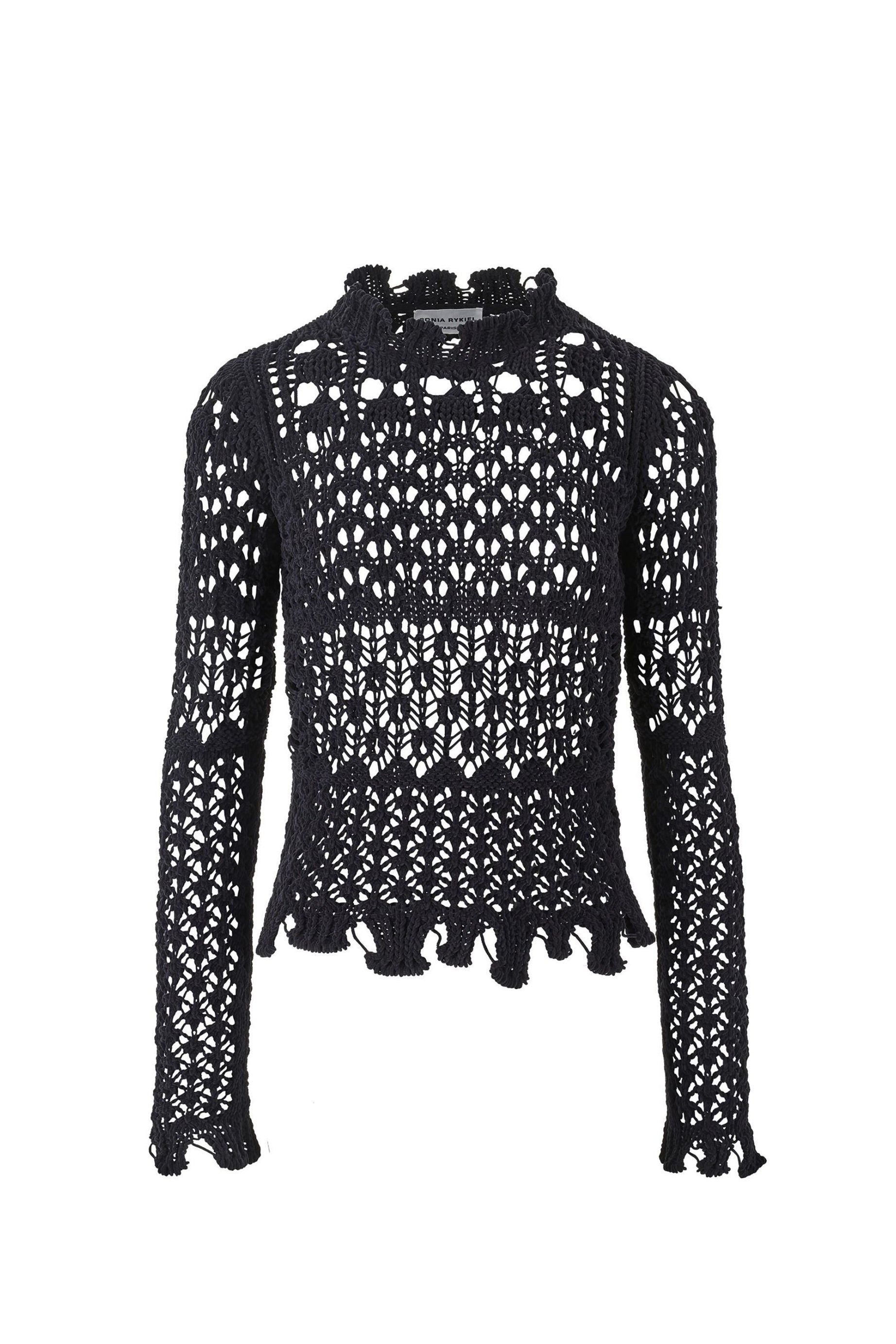 Pull en fil de chenille et points ajourés - Noir